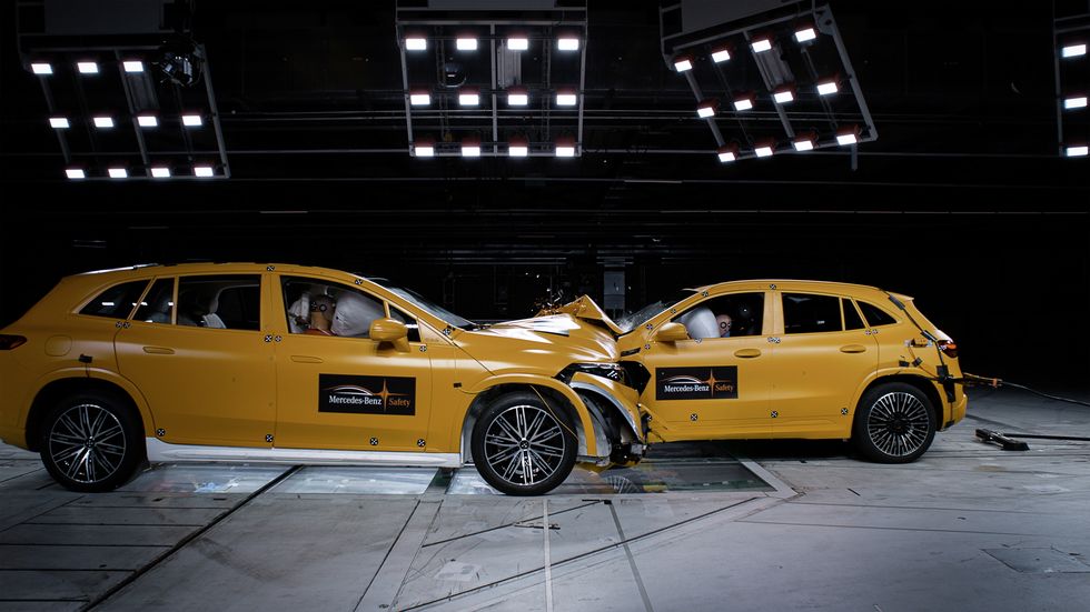 Watch This Head-On Crash Test between Two EVs