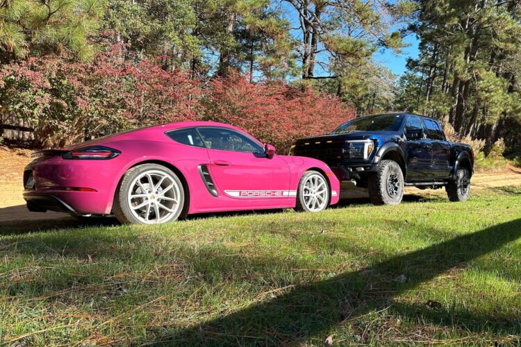 View Photos of the 2024 Ford F-150 Raptor R vs. 2024 Porsche 718 Cayman