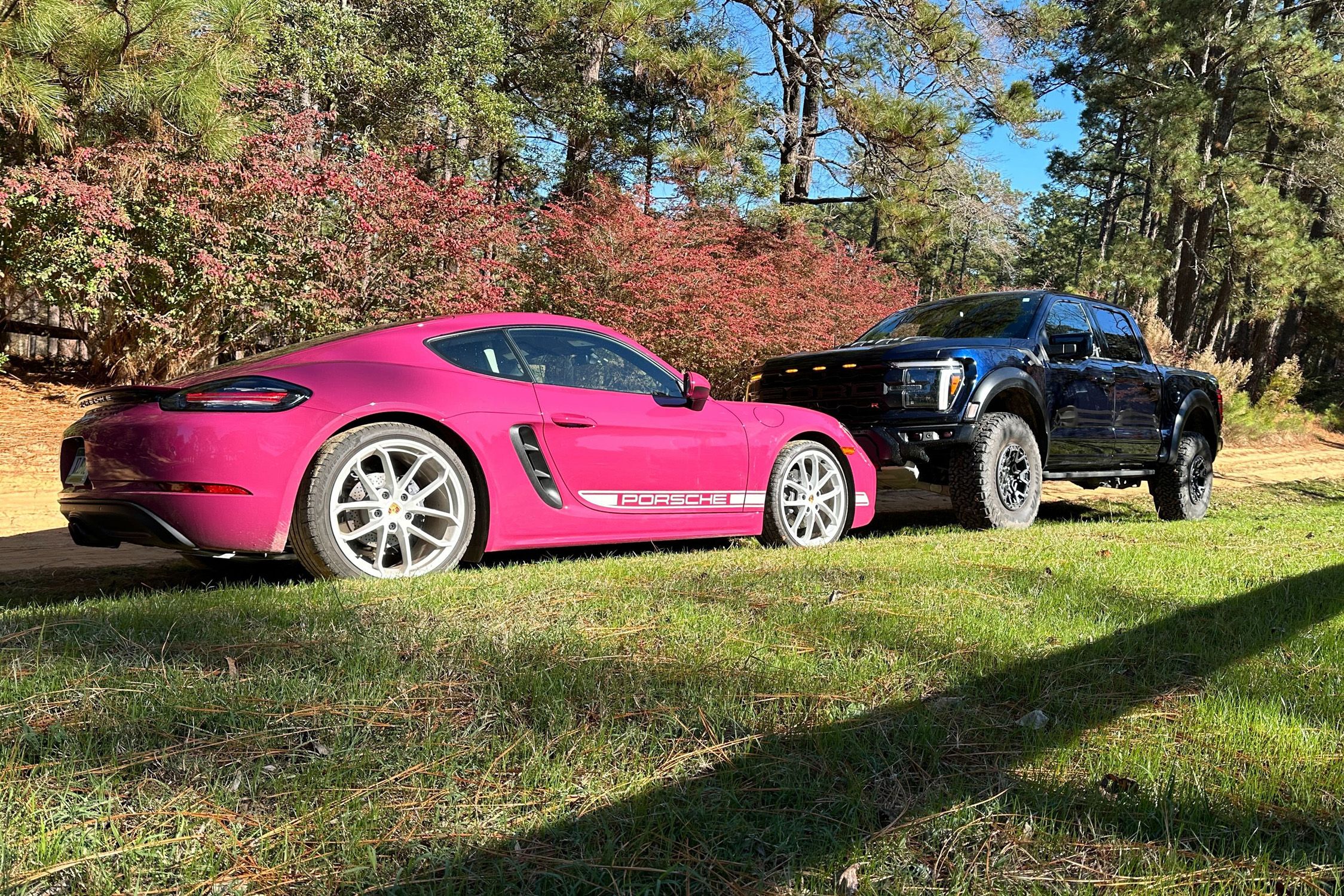 View Photos of the 2024 Ford F-150 Raptor R vs. 2024 Porsche 718 Cayman