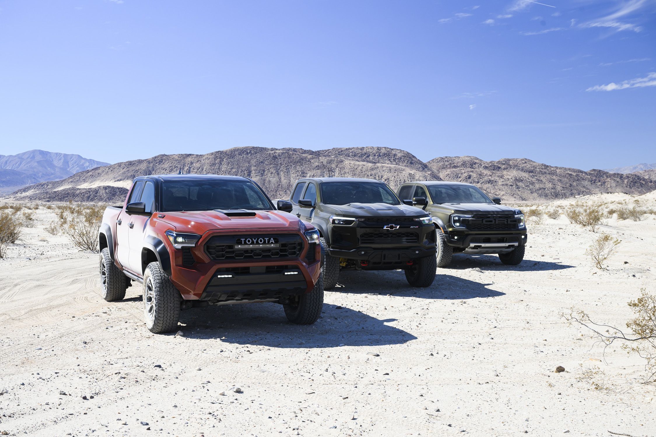 Sand Fight: 2025 Chevrolet Colorado ZR2 Bison vs. Ford Ranger Raptor vs. Toyota Tacoma TRD Pro in the Desert